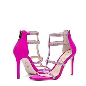 Jessica Simpson Bright Hot Pink Oliana Embellished Strapy Caged Evening Heel 5.5